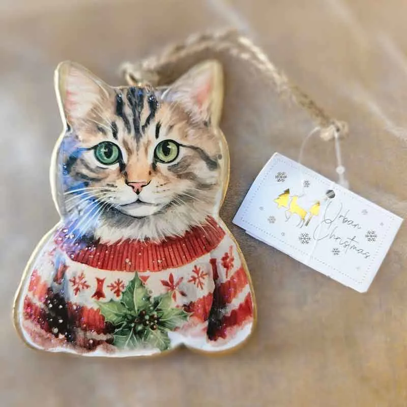Christmas Cat Hanging Ornament  - Wearing Jumper