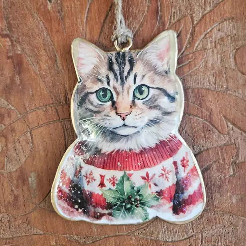 Christmas Cat Hanging Ornament  - Wearing Jumper