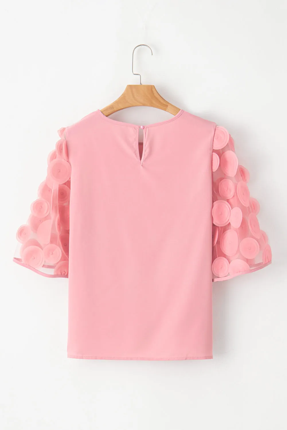 Contrast Applique Mesh Half Sleeve Blouse