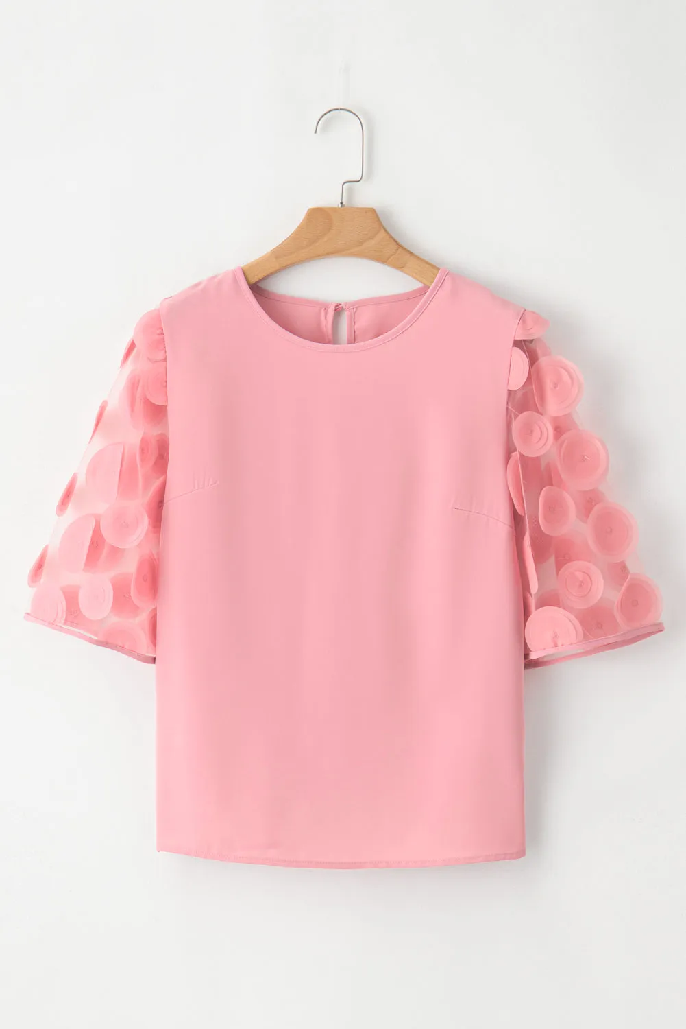 Contrast Applique Mesh Half Sleeve Blouse