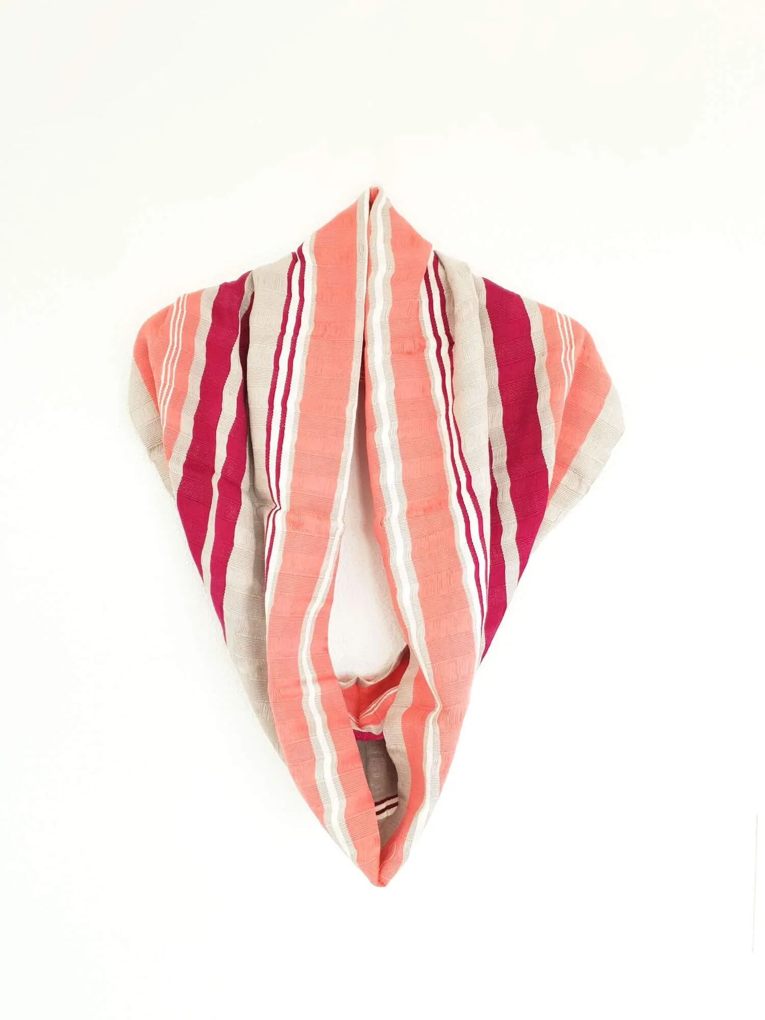 Cotton Infinity Scarf Handwoven Pink, Coral & Grey