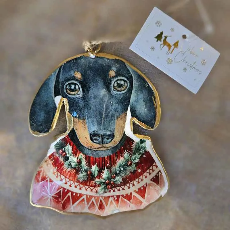 Dachshund Christmas Dog Hanging Ornament  - Wearing Jumper