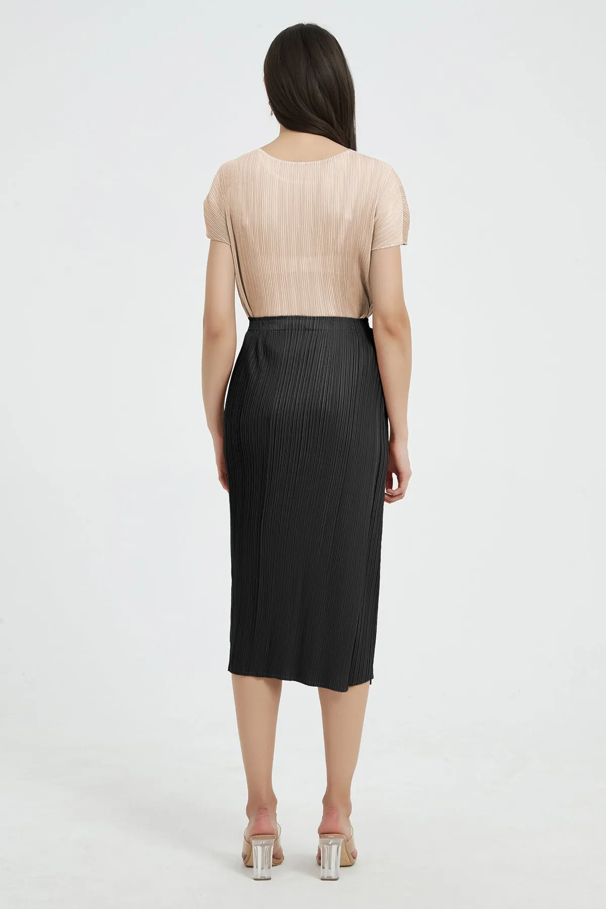 Giada Side Slit Pleated Pencil Skirt