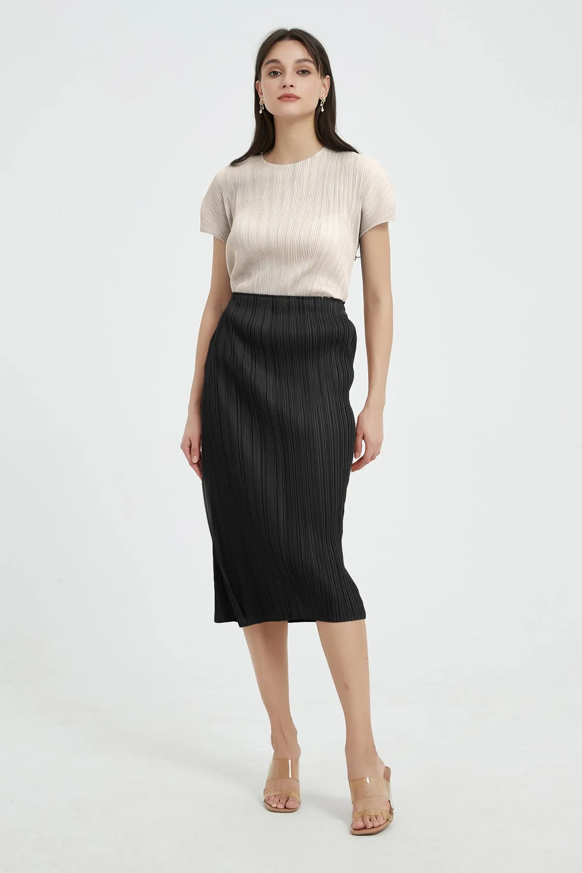 Giada Side Slit Pleated Pencil Skirt