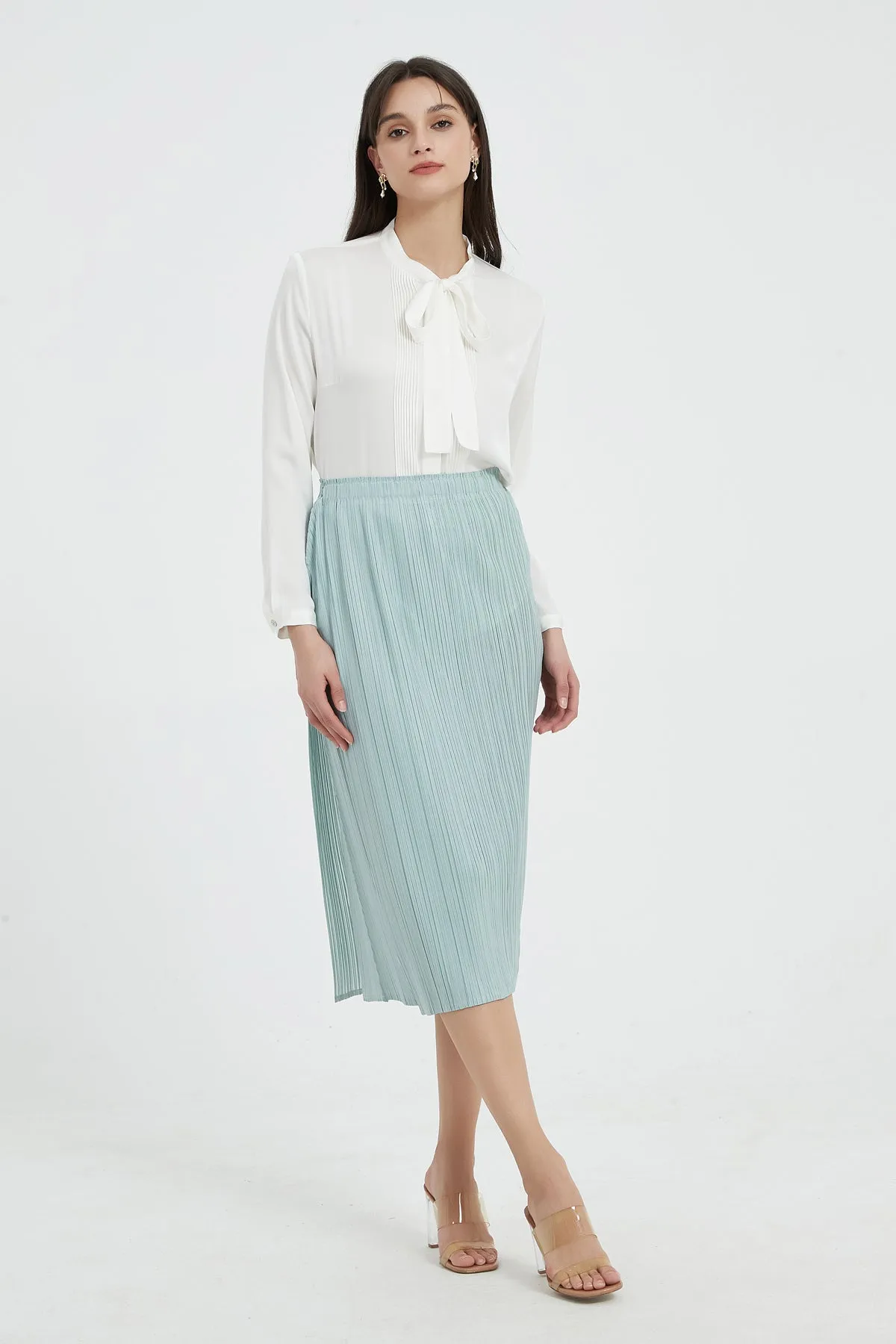 Giada Side Slit Pleated Pencil Skirt