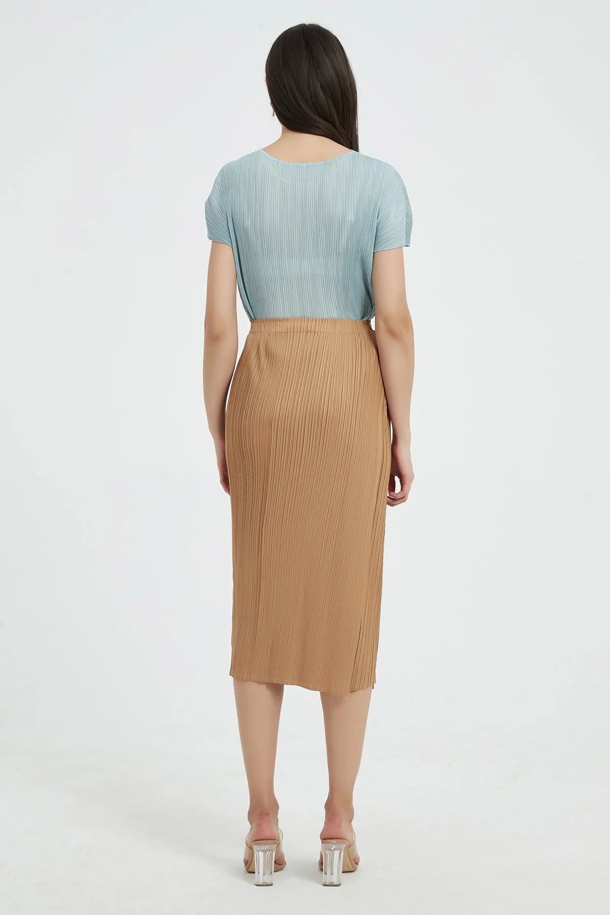 Giada Side Slit Pleated Pencil Skirt