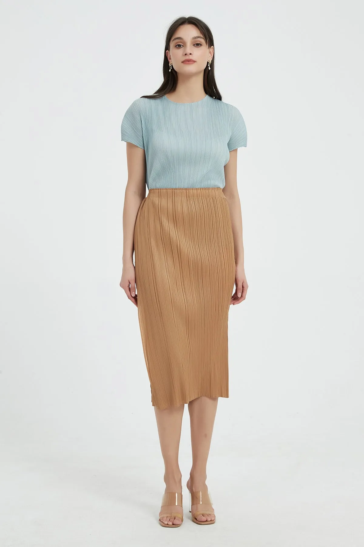 Giada Side Slit Pleated Pencil Skirt