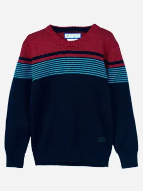 Navy Blue & Red Striped Casual Jumper