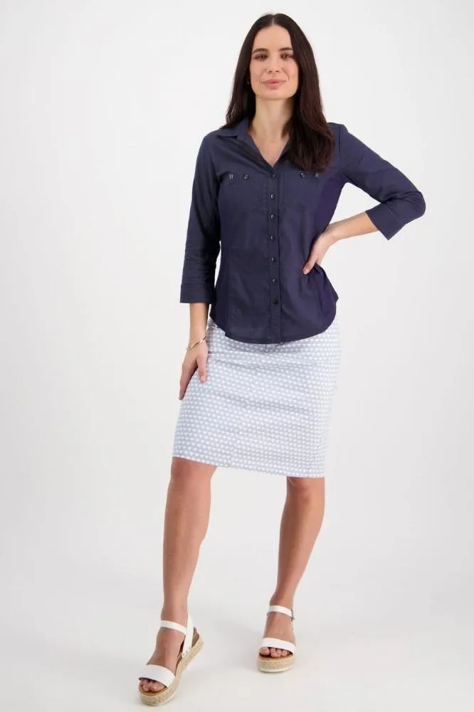 Vassalli Button Up Shirt with Rib Panels Ink