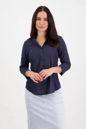 Vassalli Button Up Shirt with Rib Panels Ink