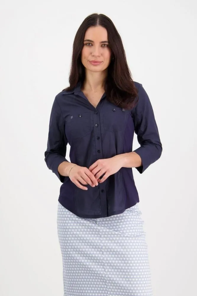 Vassalli Button Up Shirt with Rib Panels Ink